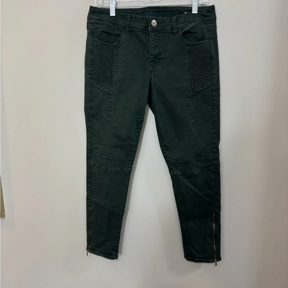 Women's American Eagle Moto Skinny Ankle Zip Mid Rise Skinny Pants. Size 10 S - Picture 1 of 7
